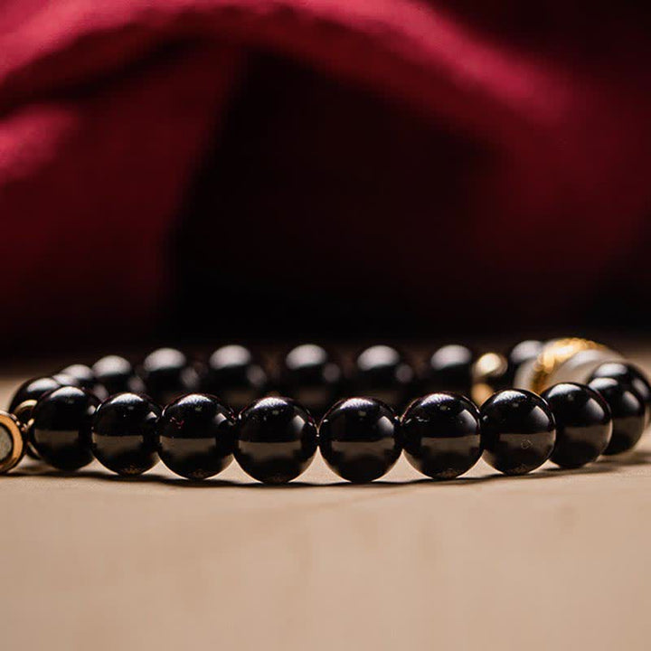 Buddha Stones Black Obsidian Jade Om Mani Padme Hum Strength Couple Magnetic Bracelet - image 13