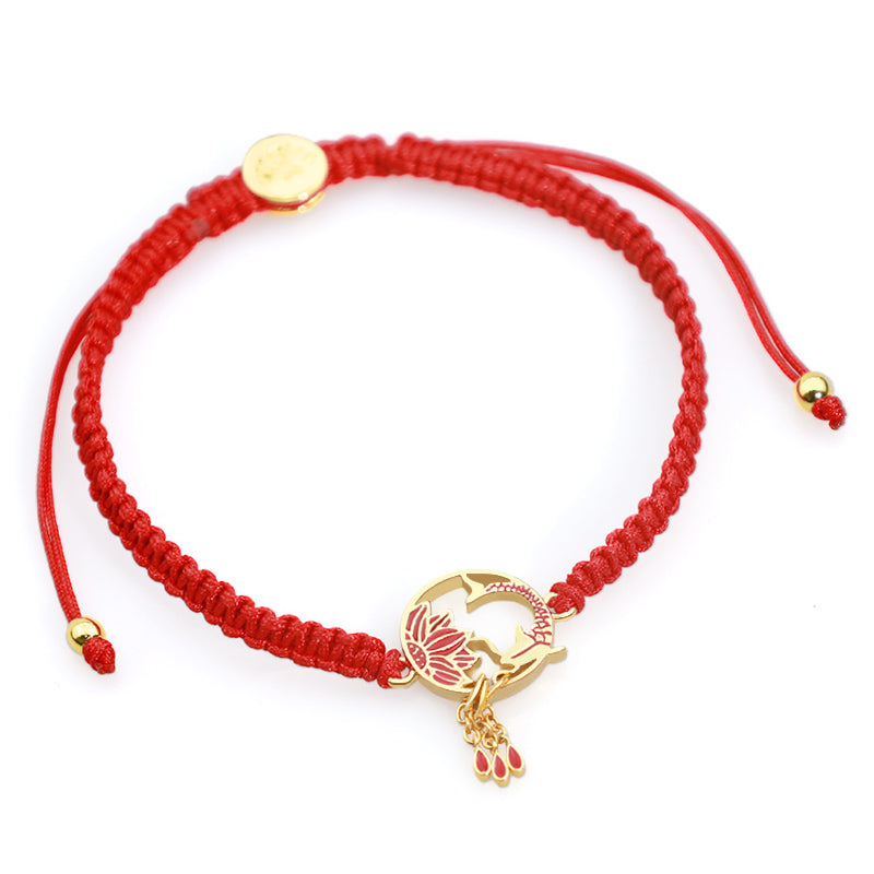 Buddha Stones Tibetan Handmade Lotus Koi Fish Lucky Red String Bracelet - image 4