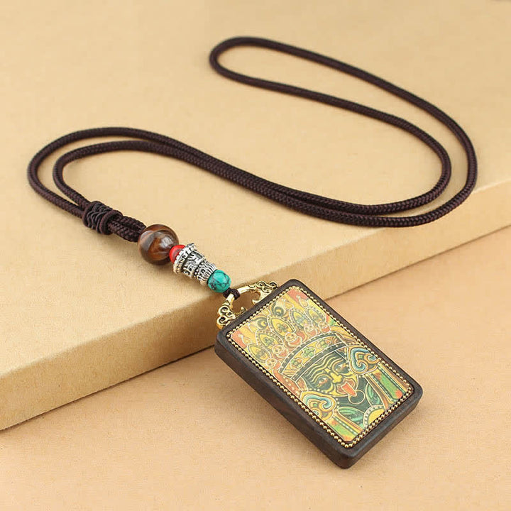 Buddha Stones Tibet God of Wealth Thangka Ebony Peace Necklace Pendant - Zakiram Goddess of Wealth - image 2