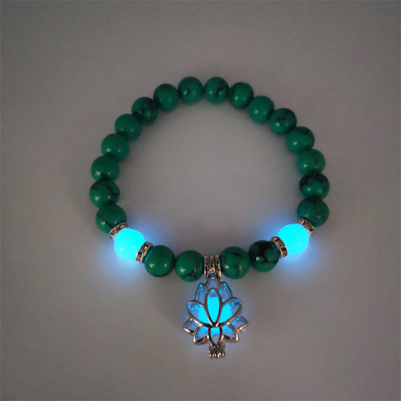 Buddha Stones Tibetan Turquoise Glowstone Luminous Bead Lotus Protection Bracelet - Turquoise Blue Light - image 12