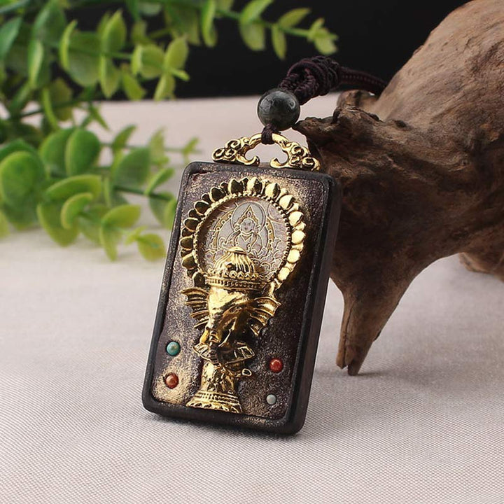 Ebony Wood Elephant God of Fortune Buddha Blessing Necklace String Pendant - image 11