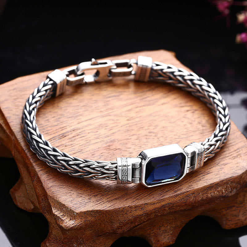 Buddha Stones Retro Blue Acrylic Dragon Keel Braided Design Healing Wealth Buckle Bracelet - 22cm - image 0