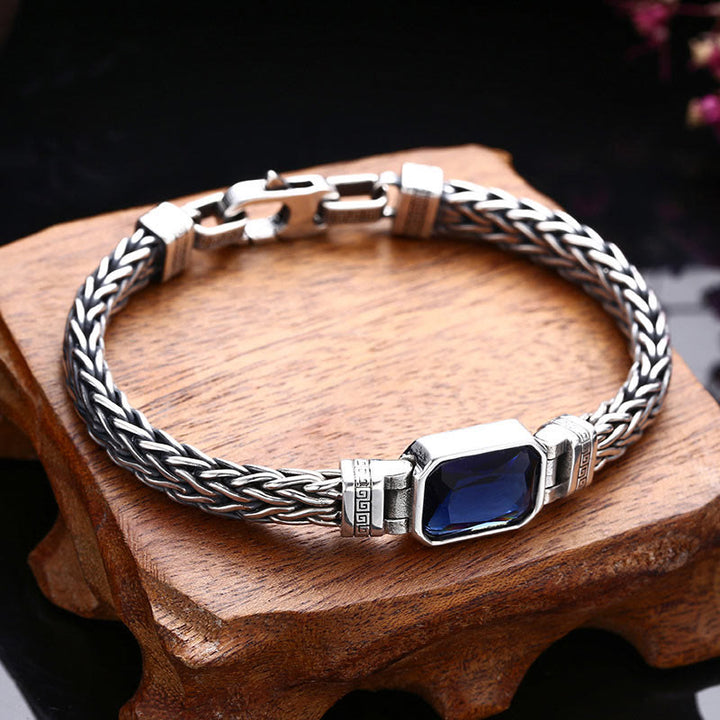 Buddha Stones Retro Blue Acrylic Dragon Keel Braided Design Healing Wealth Buckle Bracelet - 22cm - image 0