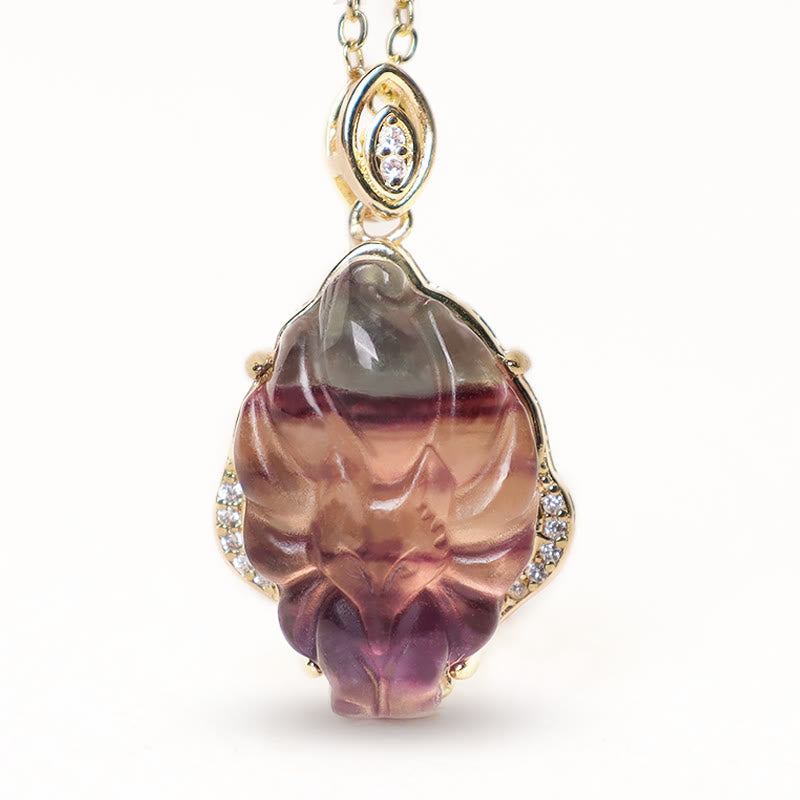 Buddha Stones Natural Colorful Fluorite Nine Tailed Fox Protection Necklace Pendant - image 4