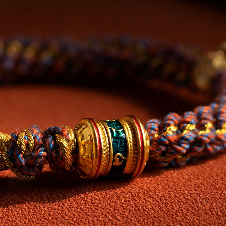 Buddha Stones 925 Sterling Silver Chinese Zodiac Natal Buddha Om Mani Padme Hum Luck Bell Braided String Bracelet - image 6