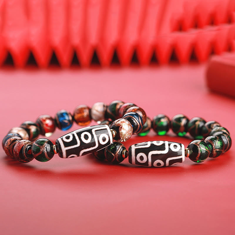 Buddha Stones Tibetan Nine-Eye Dzi Bead Three-eyed Dzi Bead Liuli Glass Bead Wealth Bracelet - image 1