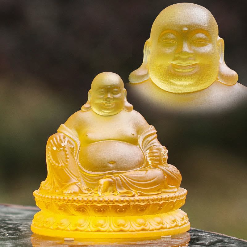 Buddha Stones Handmade Laughing Buddha Figurine Liuli Crystal Art Piece Wealth Statue Home Decoration - Medium 13.2*10.5*13cm - image 6