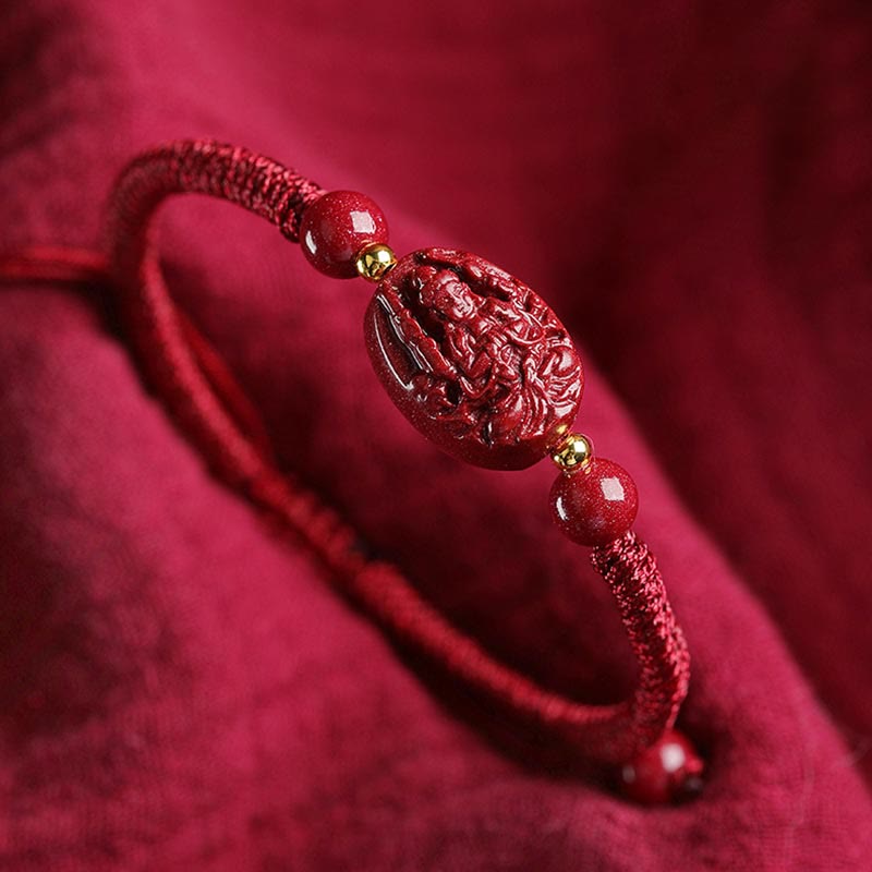 Buddha Stones Chinese Zodiac Natal Buddha Cinnabar Keep Away Evil Spirits Rope Bracelet - image 2