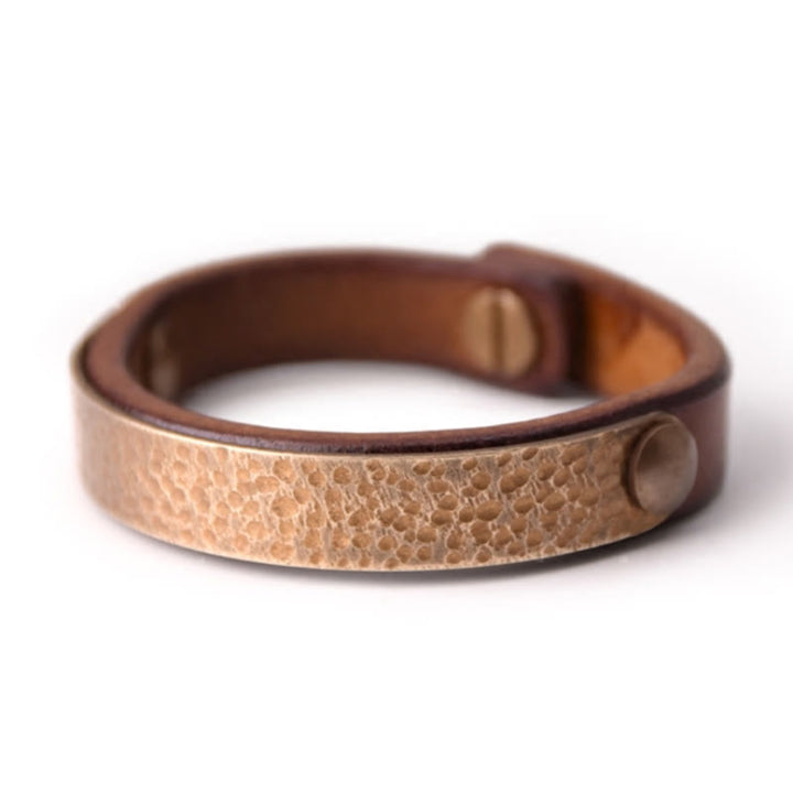 Buddha Stones Vintage Handmade Texture Copper Brass Leather Wealth Bracelet Bangle - image 1