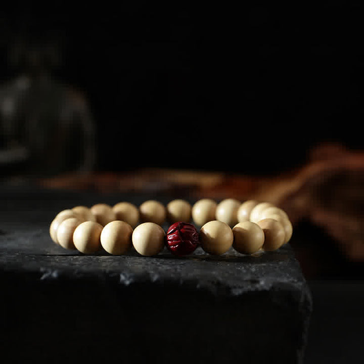 Buddha Stones Tibet Peach Wood Lotus Cinnabar Bagua Yin Yang Luck Wealth Bracelet - 8mm - Cinnabar (Calm ♥ Concentration) - image 7