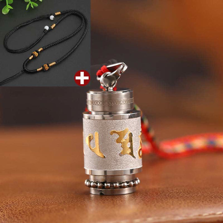 Buddha Stones Tibet Om Mani Padme Hum Shurangama Mantra Titanium Steel Wisdom Amulet Necklace Pendant - 1.4*2.4cm - Silver - Black String - image 29