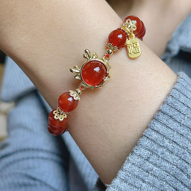 Buddha Stones Year of the Dragon Red Agate Jade Peace Buckle Fu Character Success Bracelet - image 10
