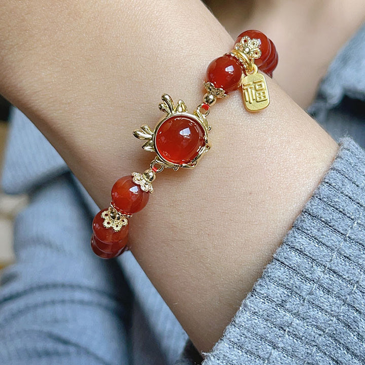 Buddha Stones Year of the Dragon Red Agate Jade Peace Buckle Fu Character Success Bracelet - image 10
