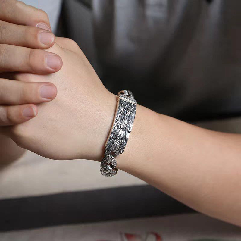 Buddha Stones Retro Dragon Scale Pattern Engraved Protection Bracelet - image 8