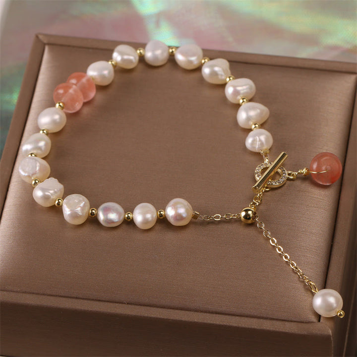 Buddha Stones Pearl Green Strawberry Quartz Bead Healing Chain Bracelet - image 12