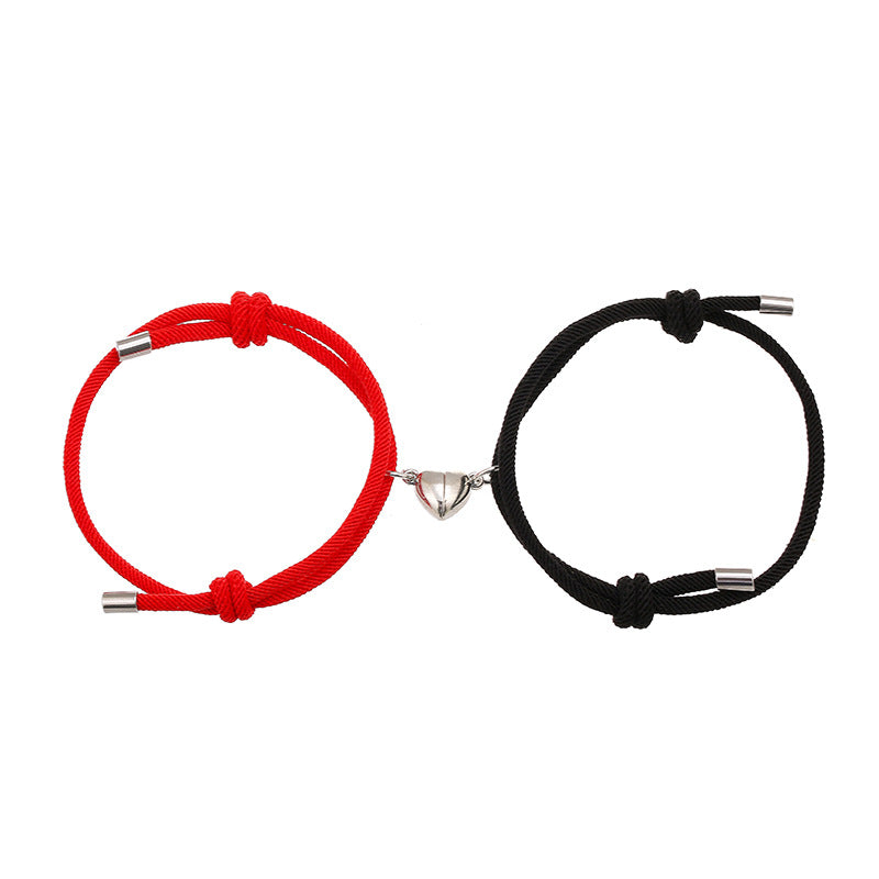 2Pcs Love Magnetic Couple String Strength Bracelet - Red&Black - image 6
