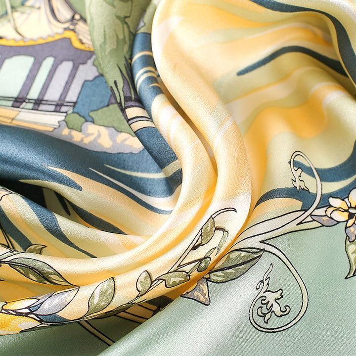 Buddha Stones Pastoral Scene Hot Air Balloon Spring Blossom 100% Mulberry Silk Neck Hair Scarf - image 2