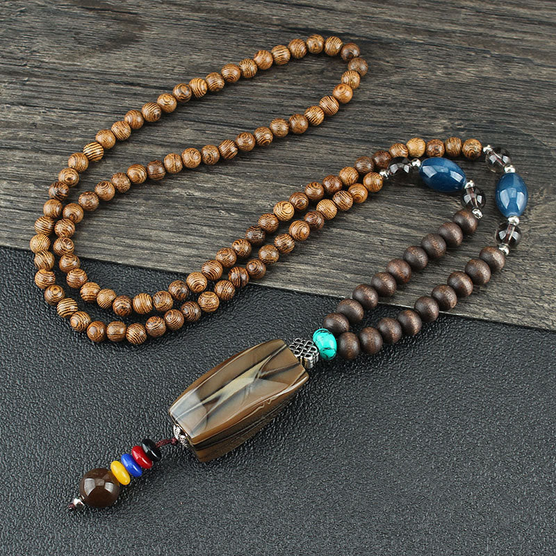 Buddha Stones Tibetan Wenge Wood Bodhi Seed Agate Balance Peace Necklace Pendant - Wenge Wood&Resin Bead - image 19