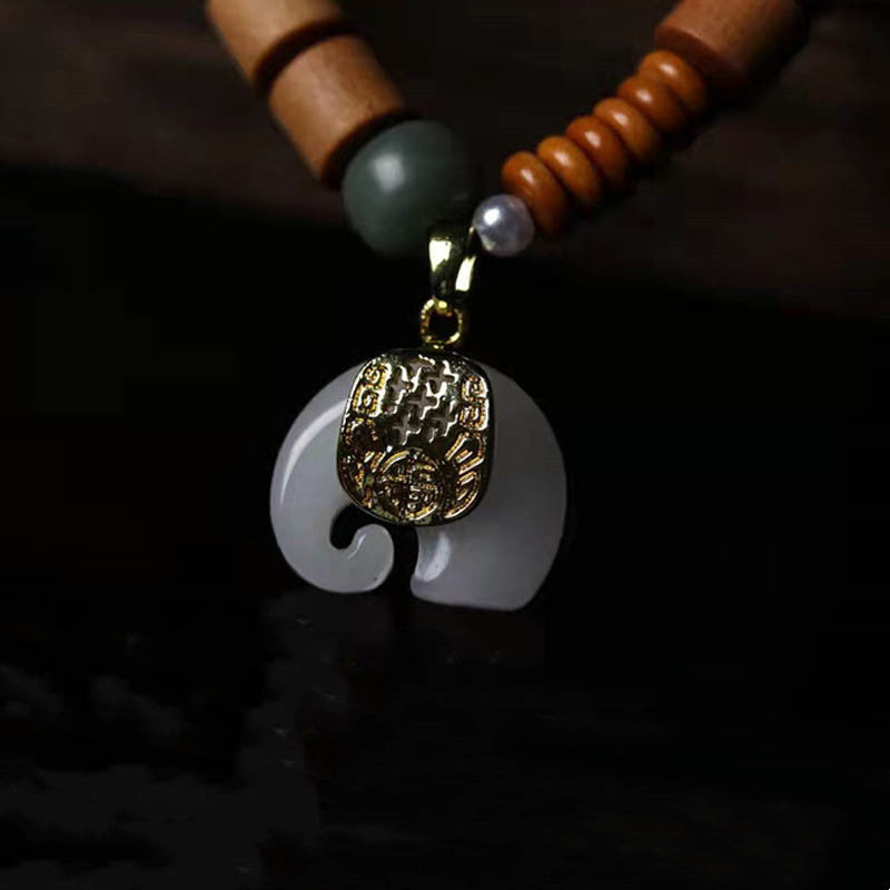 Buddha Stones Sandalwood Jade Elephant Protection Bracelet - image 9