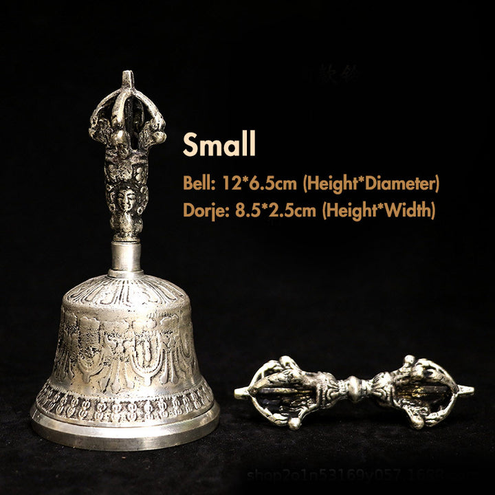 Buddha Stones Tibetan Meditation Bell and Vajra Dorje Copper Decoration Set - Silver - Bell 12*6.5 cm, Dorje 8.5*2.5 cm - image 2