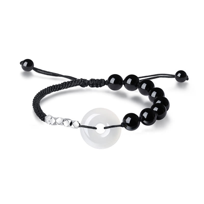 Buddha Stones 925 Sterling Silver Black Obsidian Agate Peace Buckle Strength Bracelet - image 9