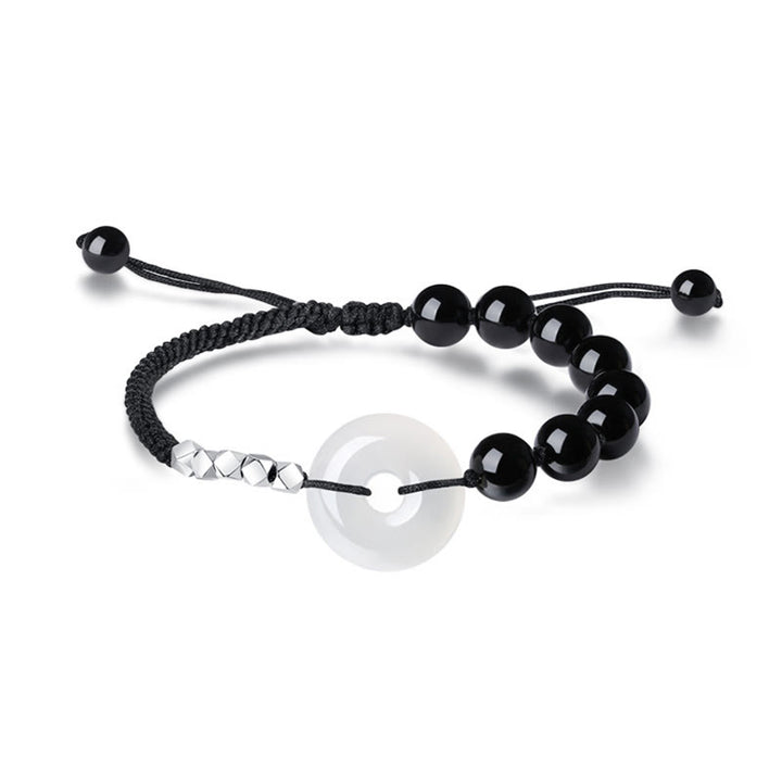 Buddha Stones 925 Sterling Silver Black Obsidian Agate Peace Buckle Strength Bracelet - image 9