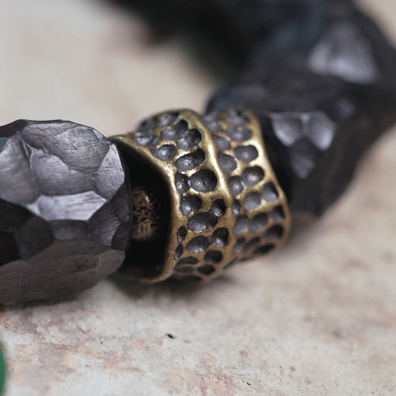 Buddha Stones Tibet Ebony Wood Copper Peace Tassel Wrist Mala Bracelet - image 8