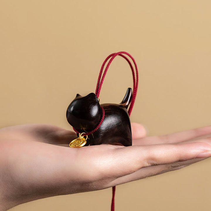 Buddha Stones Ebony Wood Green Sandalwood Lucky Cat Fu Character Lucky Fortune Bell Balance Car Hanging Decoration - image 3