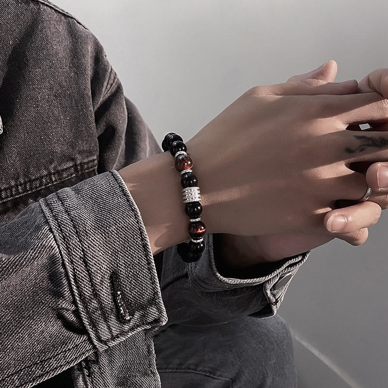 Buddha Stones Natural Black Obsidian Tiger Eye Strength Fulfillment Bracelet - image 15