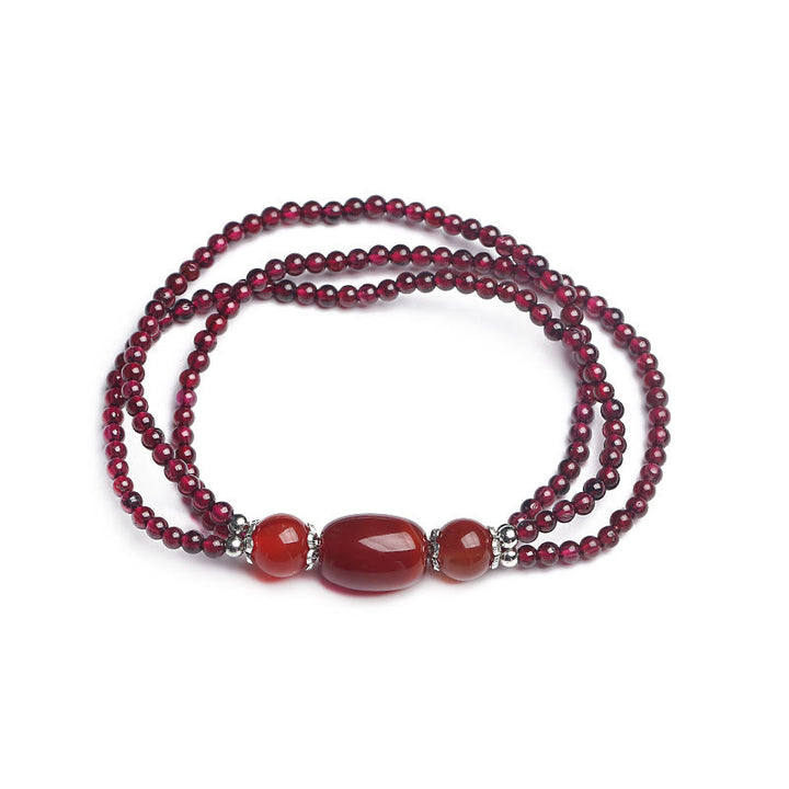 Buddha Stones Natural Garnet Red Agate Protection Triple Layer Bracelet - image 5