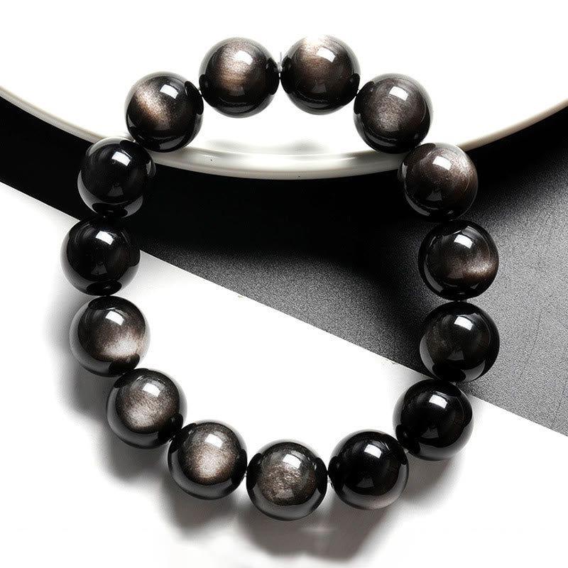 Buddha Stones Natural Silver Sheen Obsidian Soothing Protection Bracelet - image 1