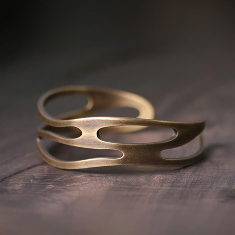 Buddha Stones Vintage Curved Copper Brass Wealth Adjustable Cuff Bracelet Bangle - image 1