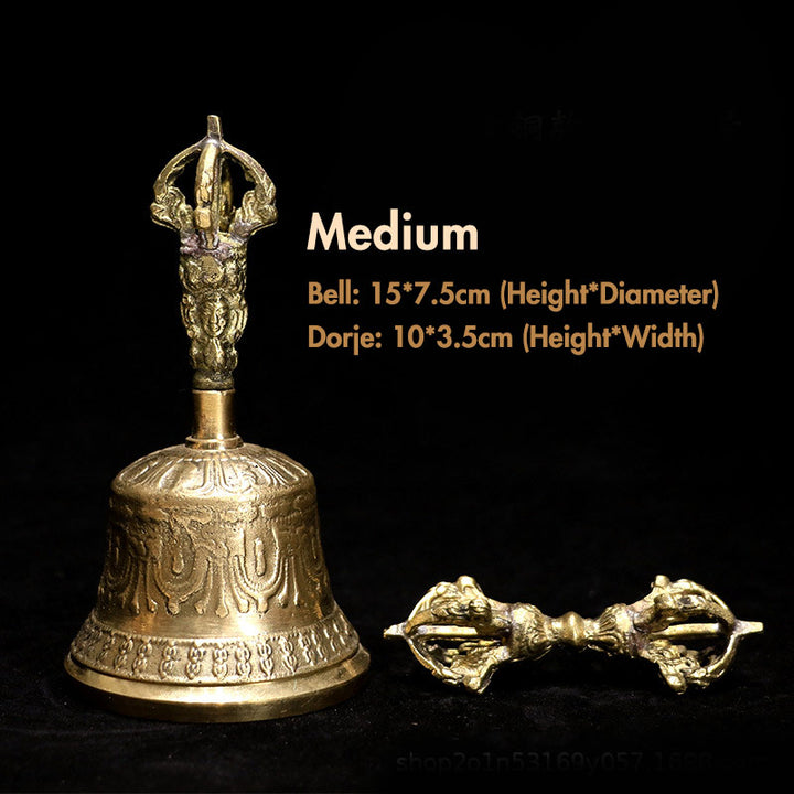 Buddha Stones Tibetan Meditation Bell and Vajra Dorje Copper Decoration Set - Gold - Medium - image 14