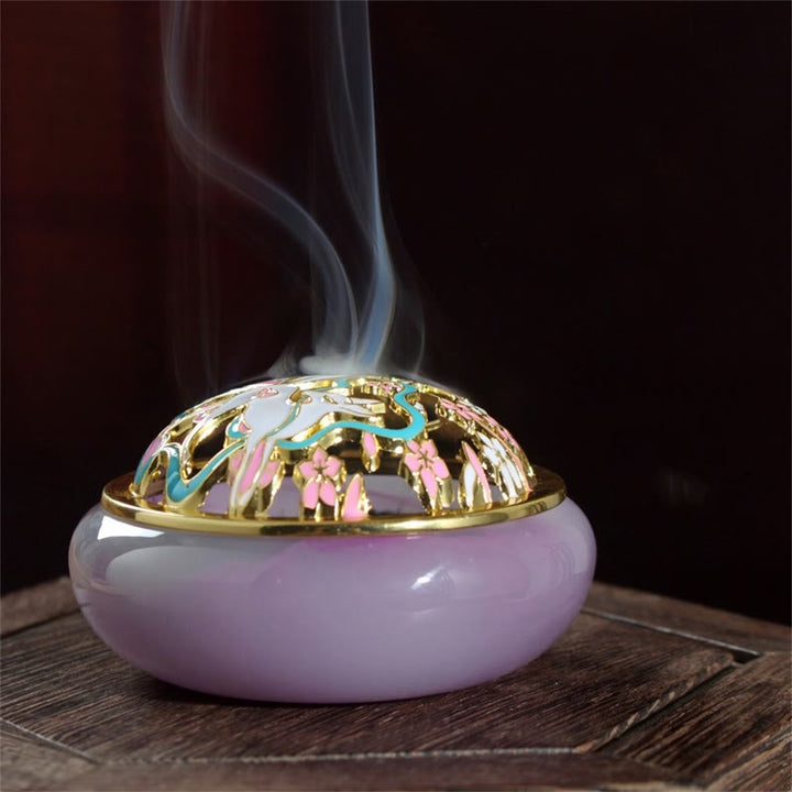 Buddha Stones Nine Tailed Fox Liuli Crystal Healing Meditation Incense Burner - Purple Nine-Tailed Fox - image 2