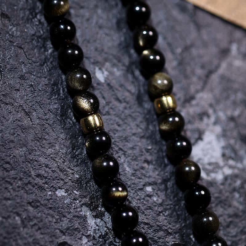 Buddha Stones 108 Mala Beads Gold Sheen Obsidian Tiger Eye Eagle's Eye Stone Wealth Bracelet - image 15