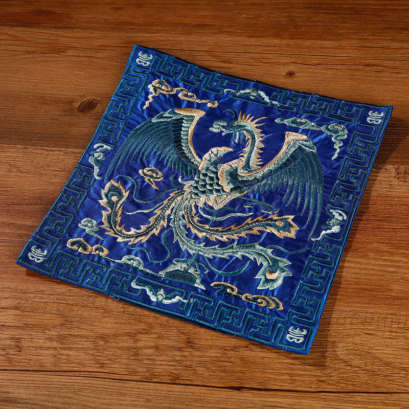 Buddha Stones Crane Phoenix Dragon Kirin Embroidered Cup Mat Pad Tea Cup Coaster Square Kung Fu Tea Mat - Blue Phoenix - image 8