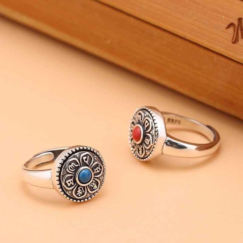 Buddha Stones Tibetan Om Mani Padme Hum Peace Rotatable Ring - image 16