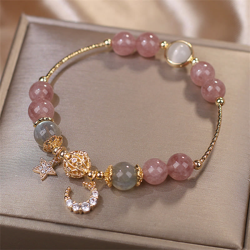 Buddha Stones Strawberry Quartz Moonstone Moon Star Love Bracelet - image 4