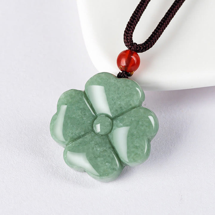 Buddha Stones Natural Lucky Four Leaf Clover Jade Prosperity Necklace Pendant - image 1