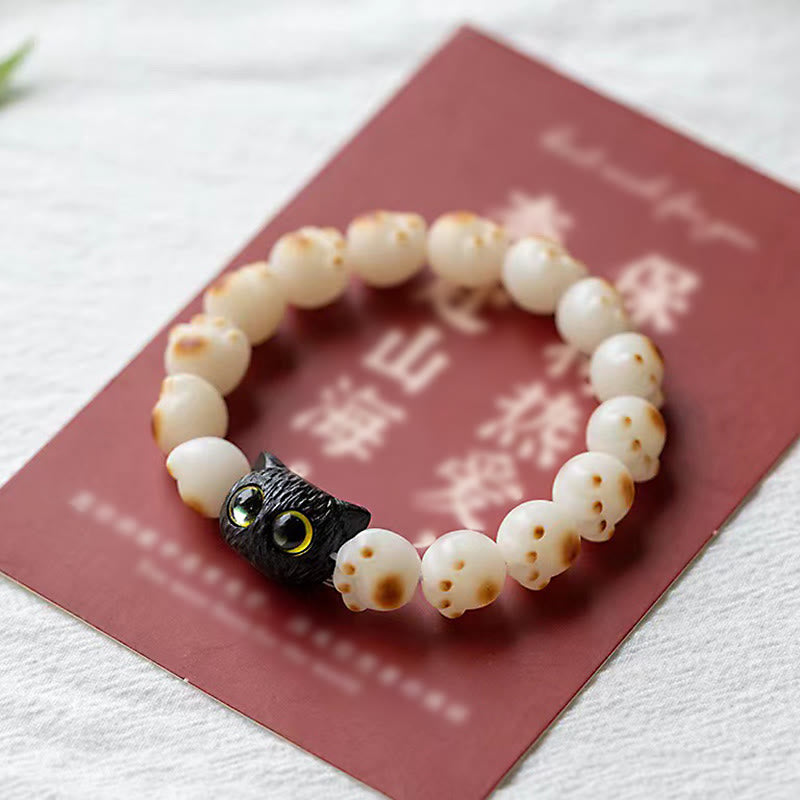 Buddha Stones Natural Bodhi Seed Red Sandalwood Lovely Paw Lucky Cat Peace Bracelet - image 3