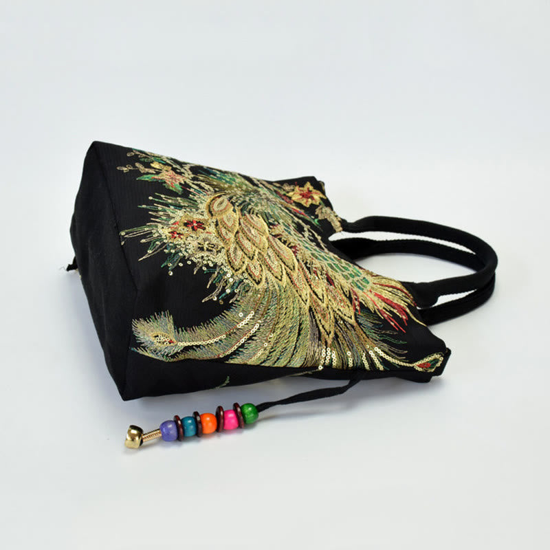 Buddha Stones Peacock Double-sided Embroidery Tote Bag Shoulder Bag Crossbody Bag - image 14