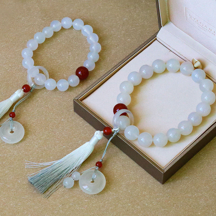 Buddha Stones White Agate Red Agate Luck Wrist Mala Tassels Pocket Mala Car Decoration - image 1