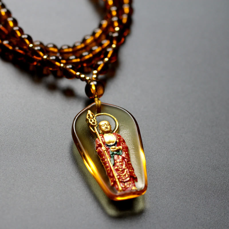 Buddha Stones Ksitigarbha Buddha Liuli Crystal Compassion Amulet Necklace Pendant - image 1