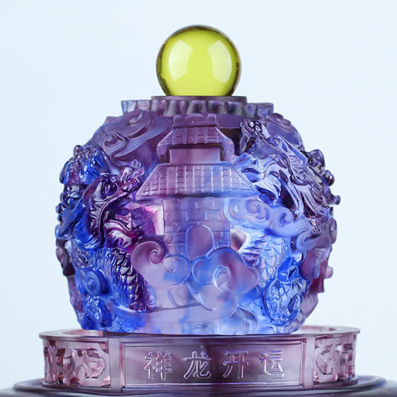 Buddha Stones Feng Shui Auspicious Dragon Handmade Liuli Crystal Rotatable Art Piece Luck Home Office Decoration - image 3