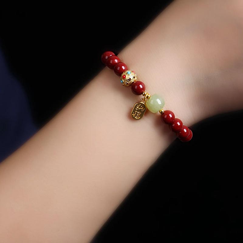 Buddha Stones Cinnabar Green Aventurine Fortune Protection Charm Bracelet - image 3