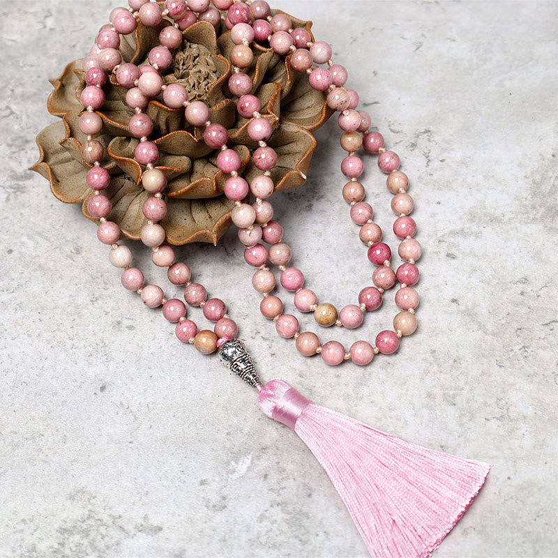 Buddha Stones 108 Mala Rhodonite Beads Yoga Meditation Prayer Beads Bracelet - image 1