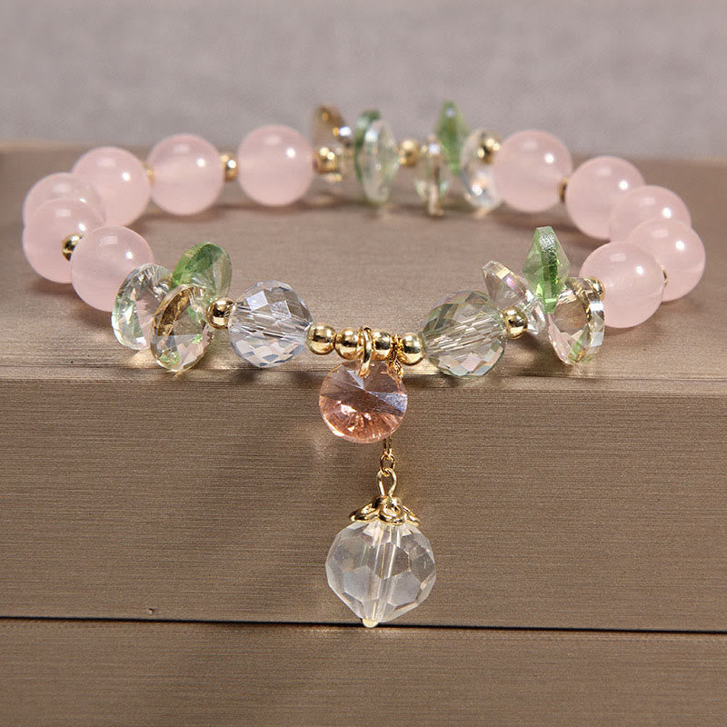 Buddha Stones Cat's Eye Pink Crystal Peace Charm Bracelet - Pink Crystal - image 1
