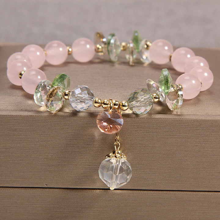 Buddha Stones Cat's Eye Pink Crystal Peace Charm Bracelet - Pink Crystal - image 1