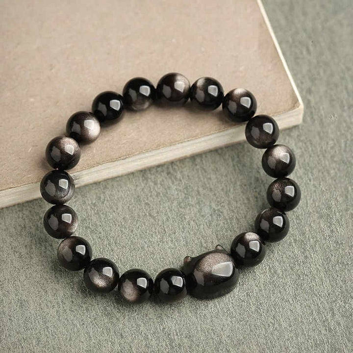 Buddha Stones Gold Sheen Obsidian Silver Sheen Obsidian Lovely Paw Lucky Cat Protection Bracelet - image 30