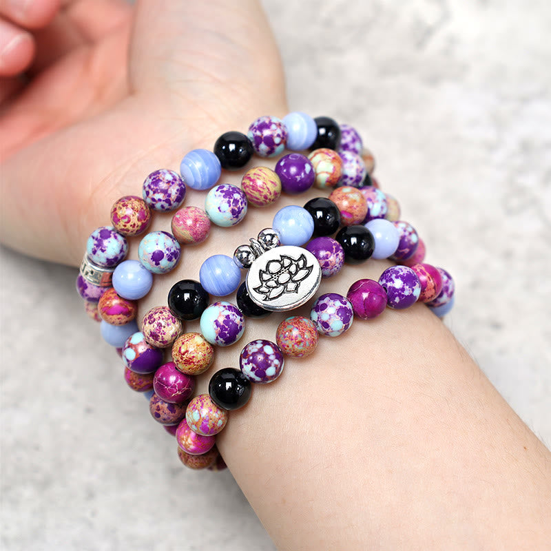 Buddha Stones Natural Purple Miano Real Stone Lotus Mala - image 4